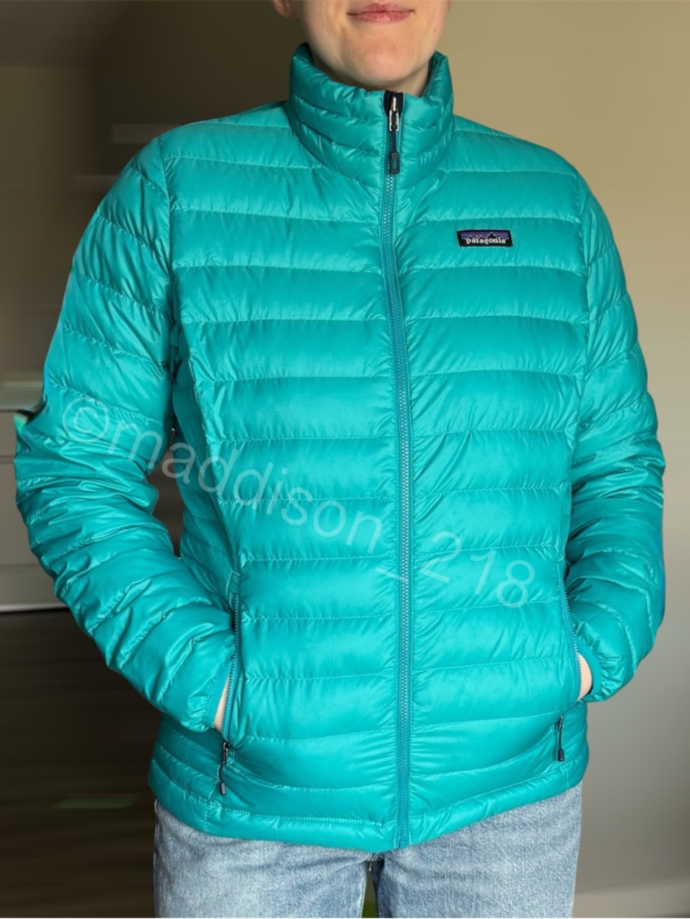 Patagonia Down Sweater Jacket Large Epic Blue Teal Regular Fit 800-fill down L